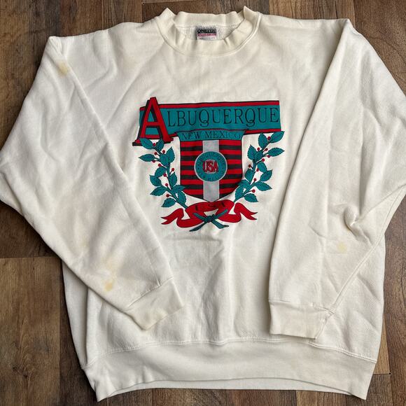Vintage 90s Albuquerque New Mexico Sweatshirt Men's XL White Crew Neck Athletic - Picture 1 of 12